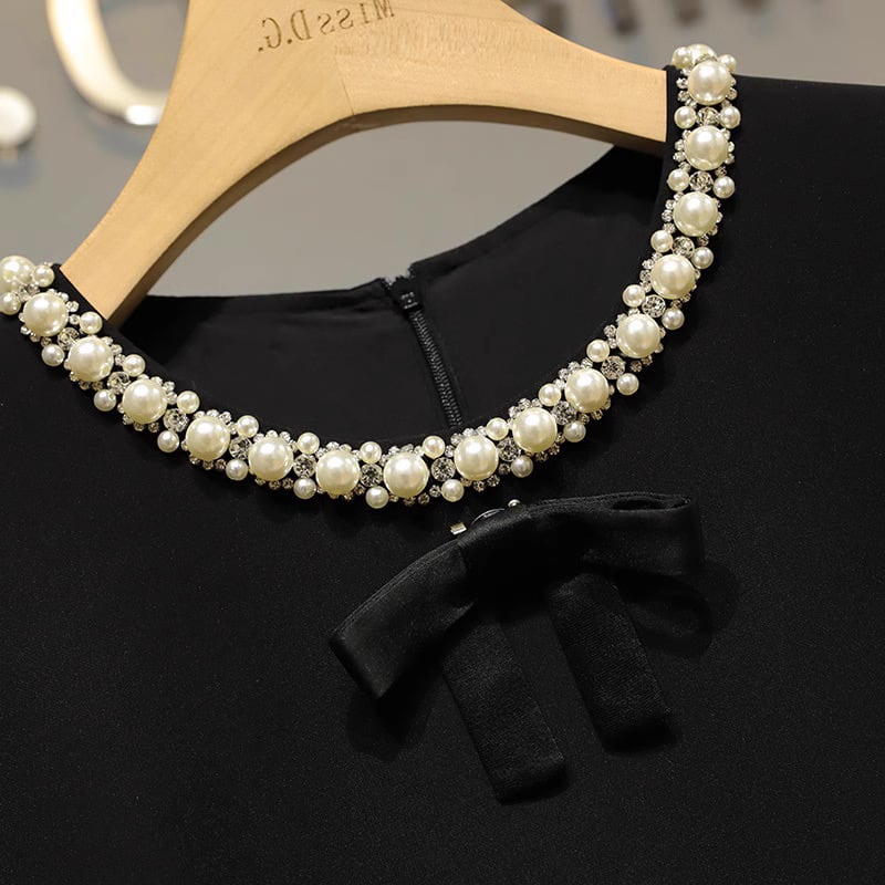 【dress】OL通勤ビーズボウタイワンピースF7352