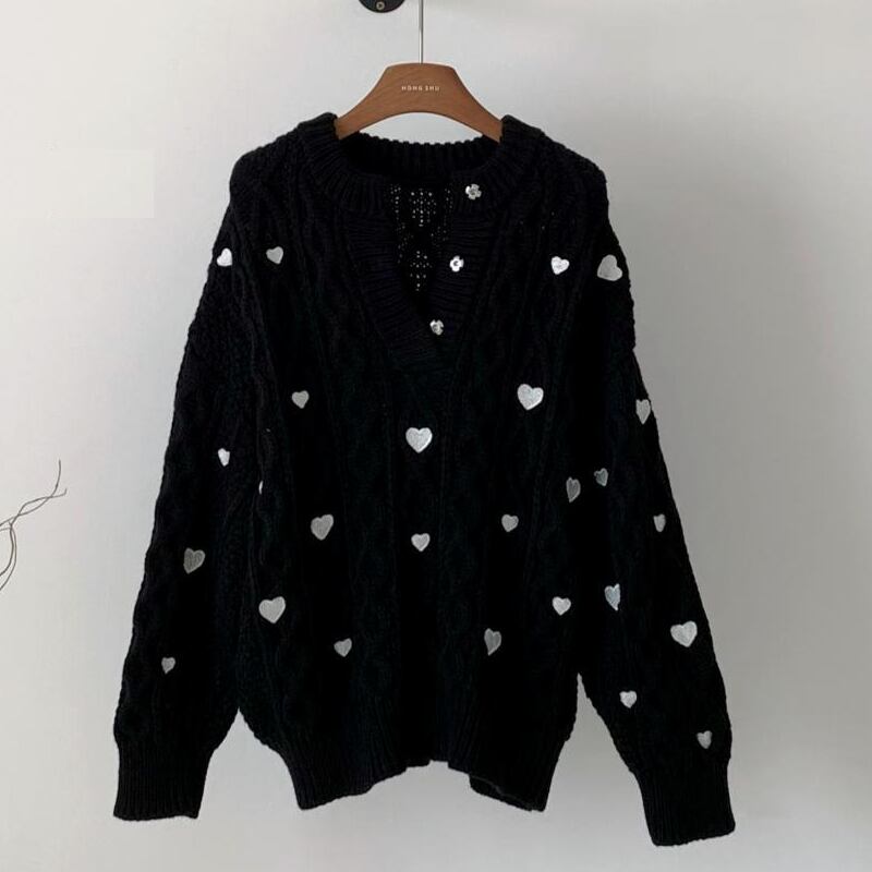 【tops】ハート刺繡柄ニットトップス Q7360
