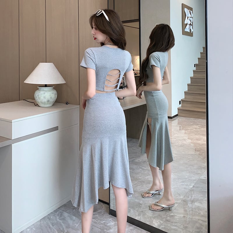 【set】バックで綺麗トップス+マーメイドスカート２点セットG19964