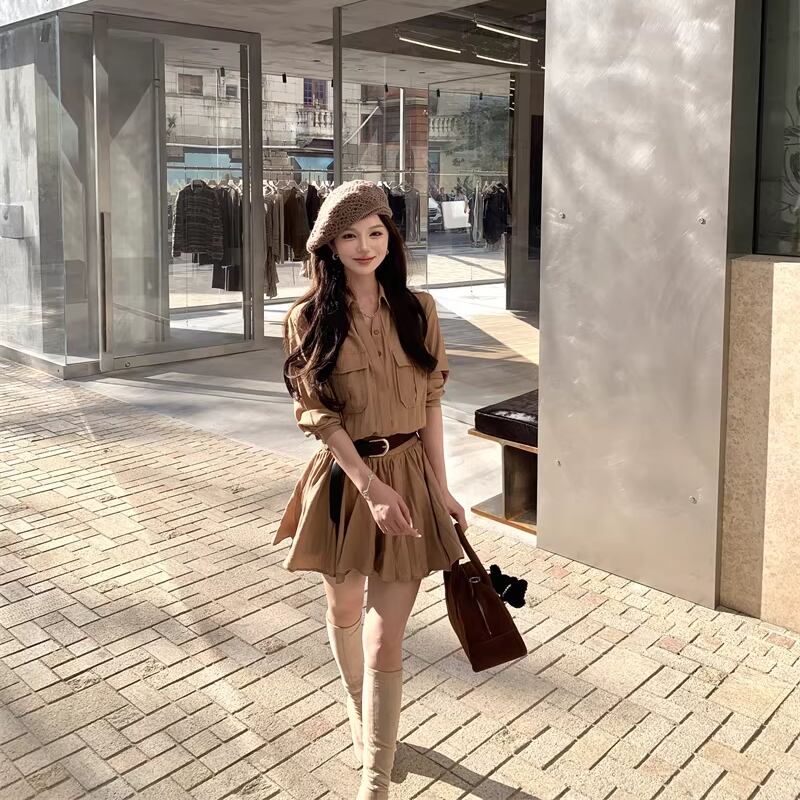 【dress】ベルト付きシャツワンピース Q8300