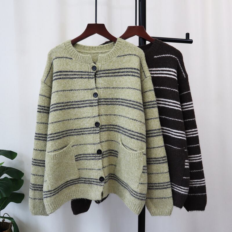 【outer】ボーダー柄ニットカーデ　M27397