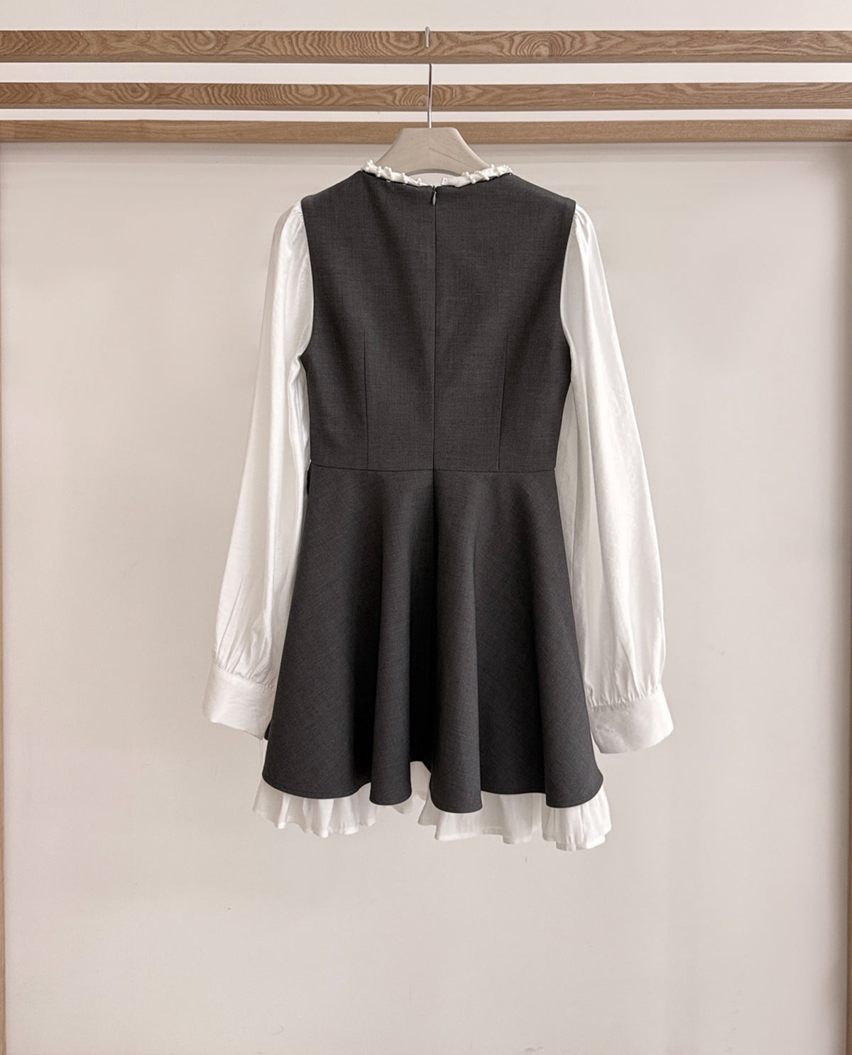 【dress】リボン付きフェイクレイヤードワンピース Q8928