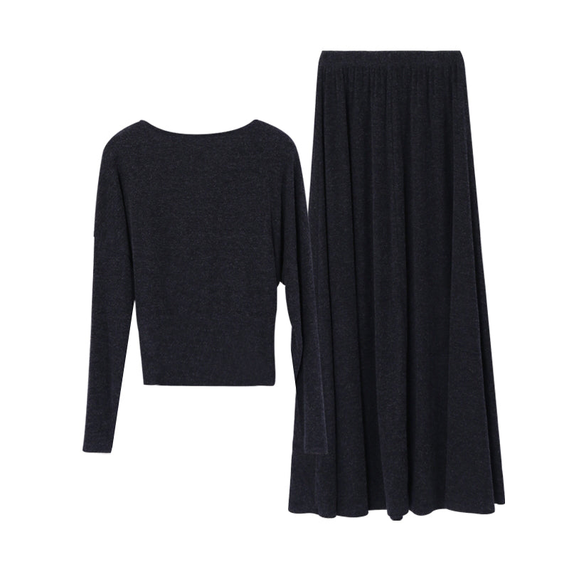 【set】レースドッキングトップス×ロングスカートセット Q8927