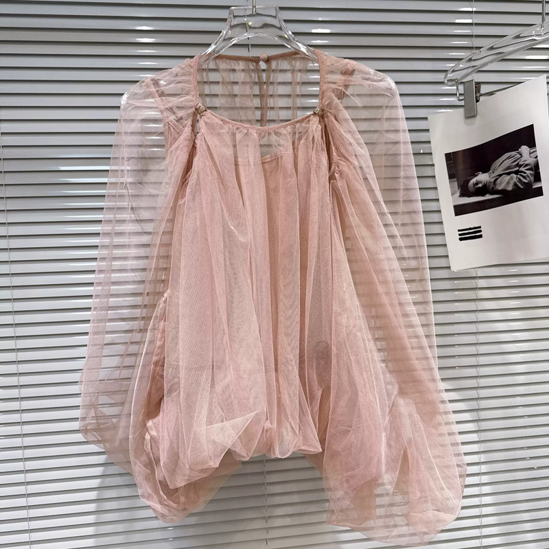 【tops】チュールフェイクレイヤードトップス Q8388