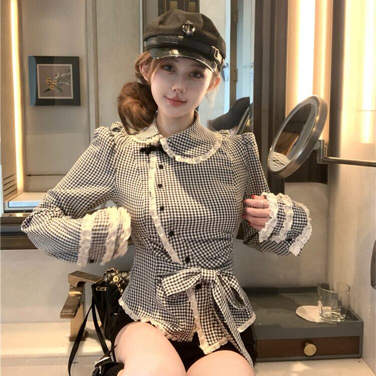 【tops】裹起毛チェック柄シャツトップス　M28587