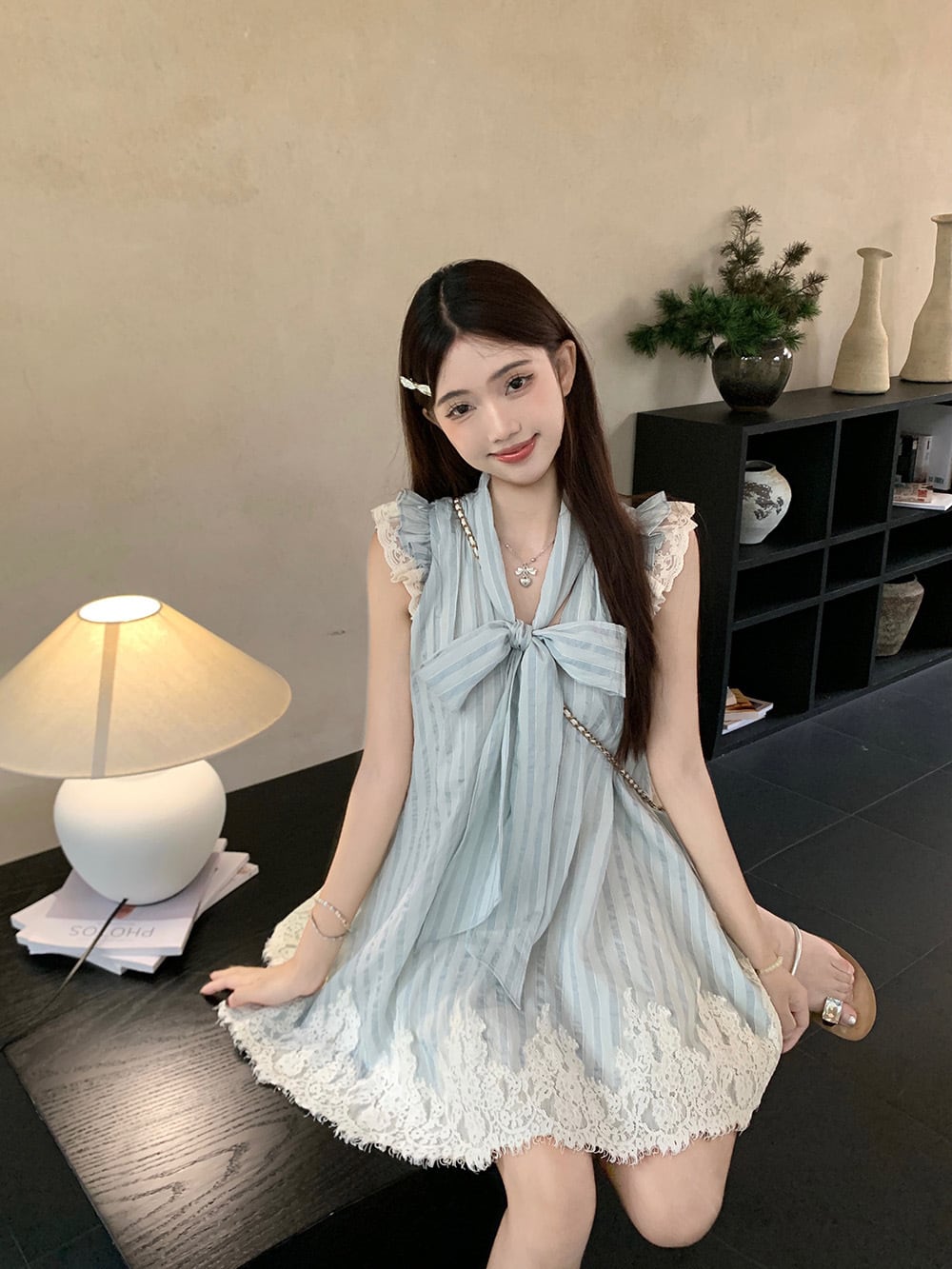 【dress】レースリボン付きワンピース　M25059