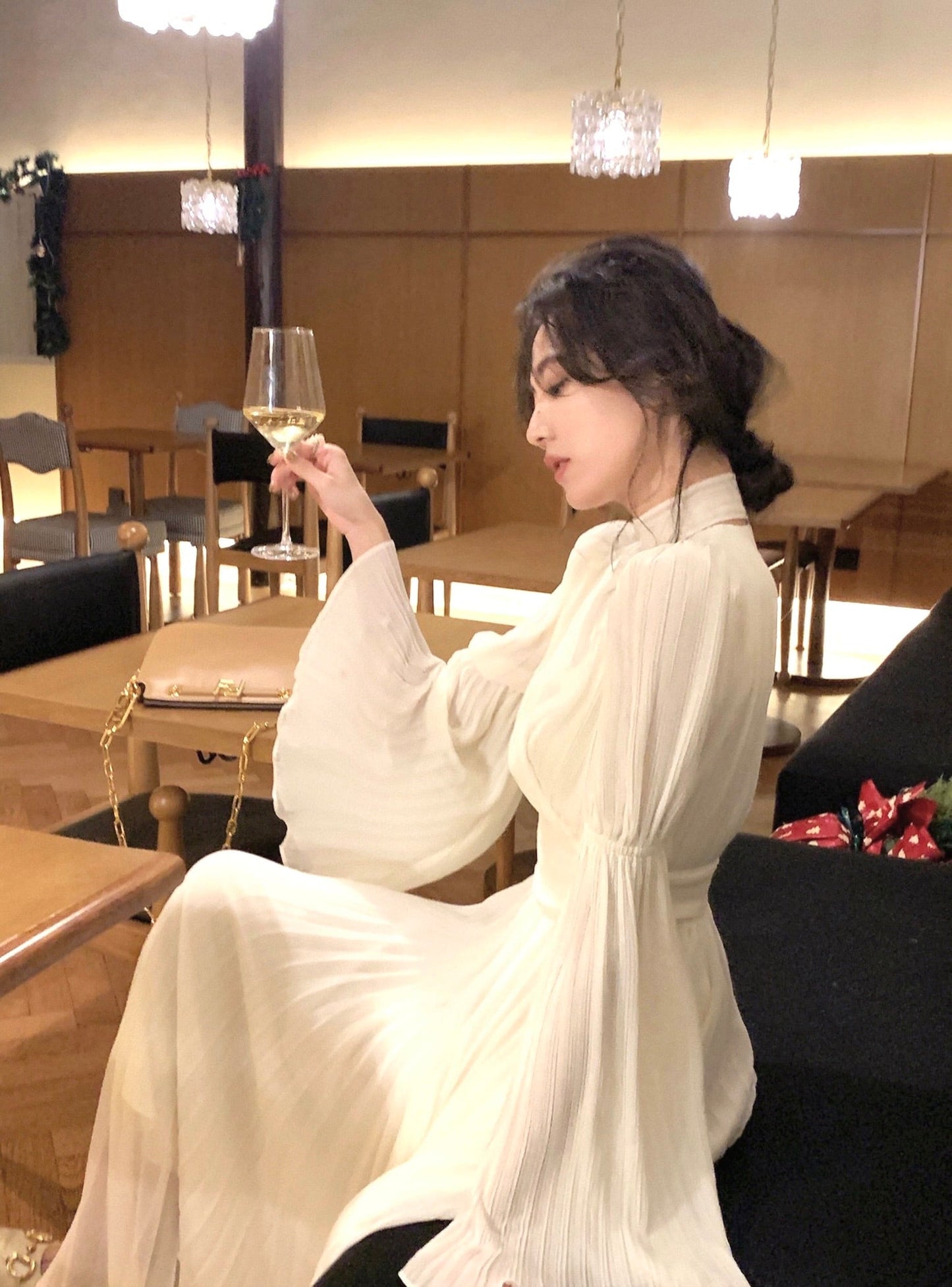 【dress】ベルスリーブプリーツワンピース　N3250
