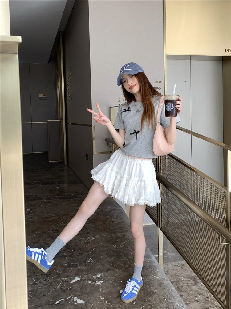 【tops】リボン付きTシャツ　M24440