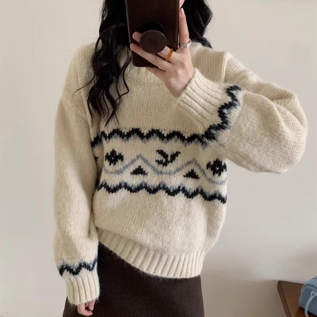 【tops】ジャカードニットセーター　M27175