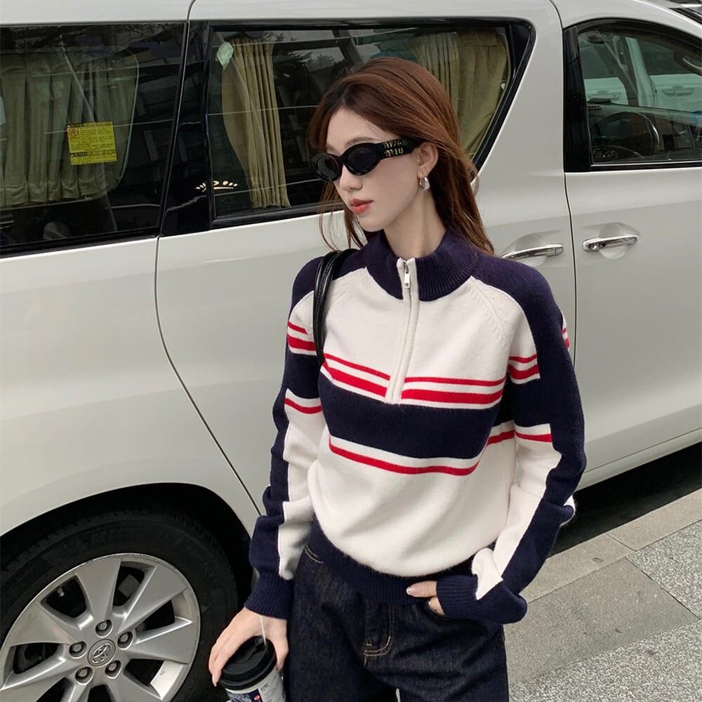 【tops】配色ニットトップス　M27196