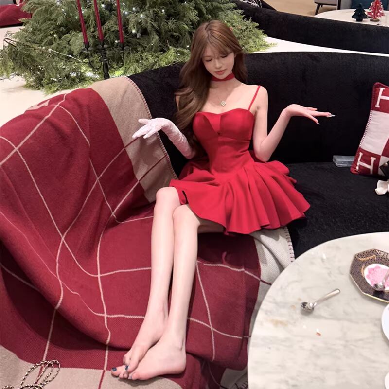 【dress】ネックリボン付きフレアキャミワンピース Q7943