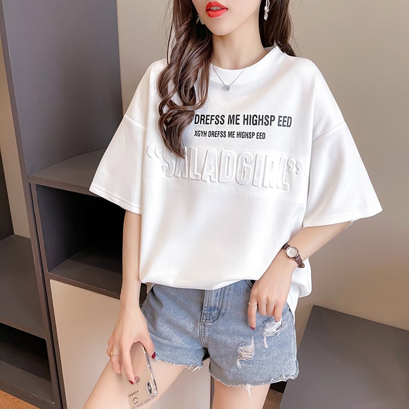 【tops】好感度満載！3色ラウンドネック半袖英字柄ファッションTシャツF0414