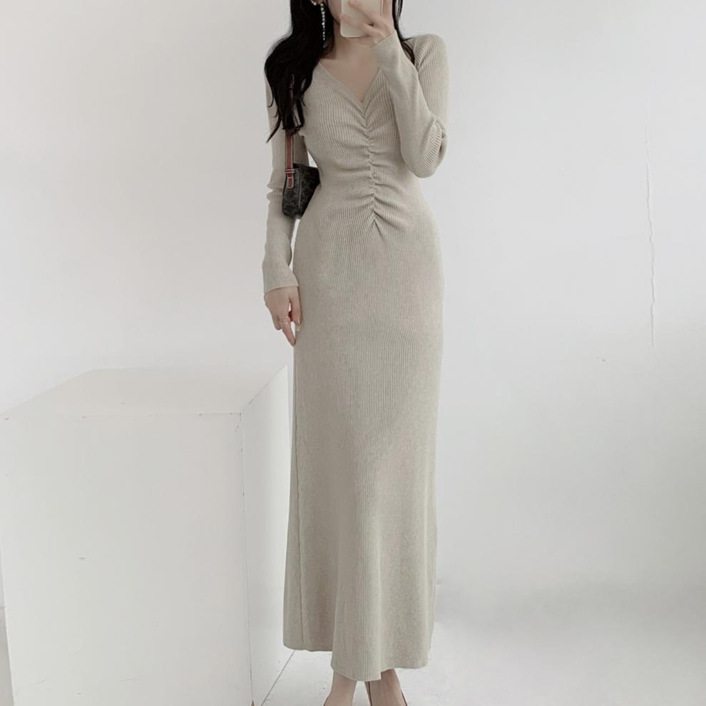 【dress】Vネックニットワンピース　M28028