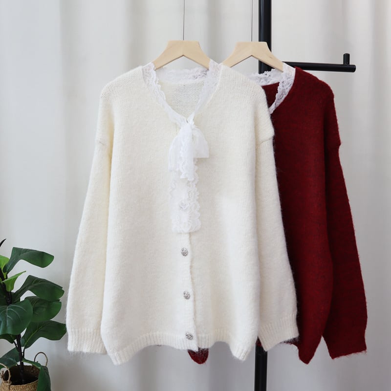【outer】レース切り替えニットカーデ　M27325