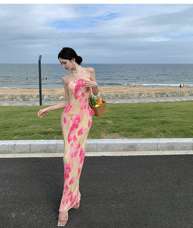 【dress】ベアトッププリントワンピース　M25004