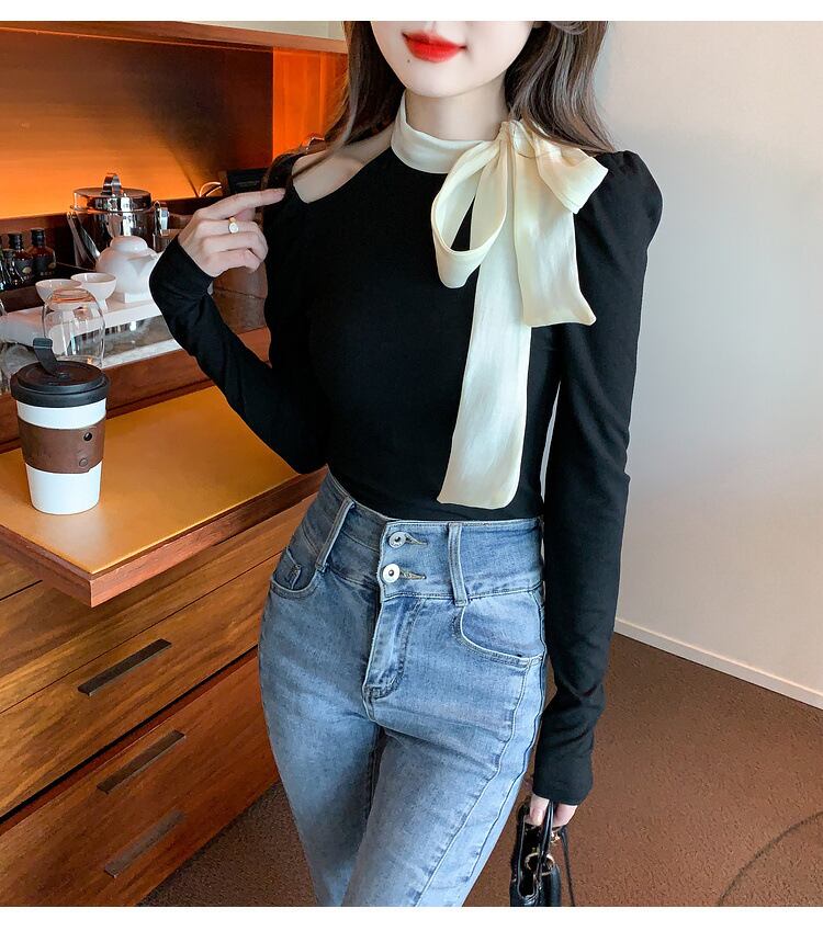 【tops】リボン付きオフショルダートップス　M29380