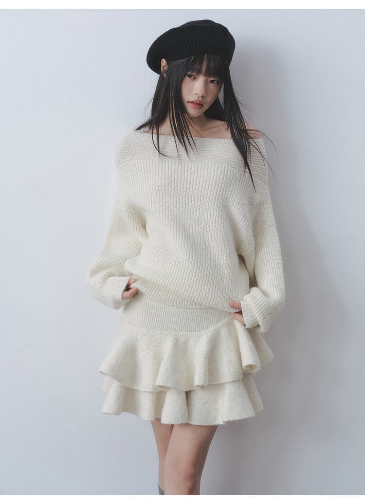 【set】オフショルニットセットアップ    N3524