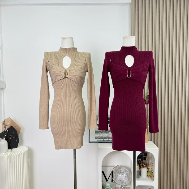 【dress】フロントカットニットワンピース Q7950