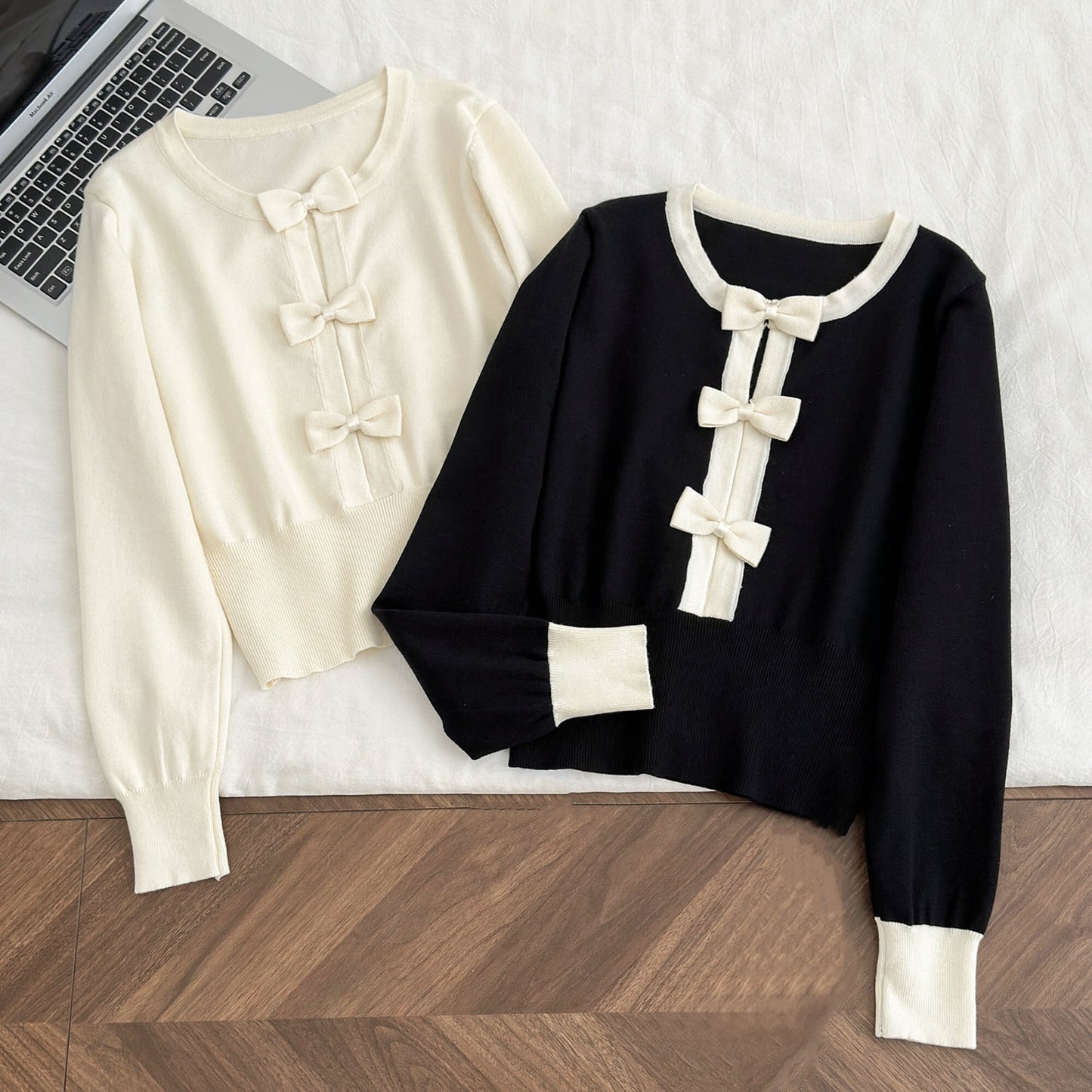 【tops】リボン付きニットトップス　N3332