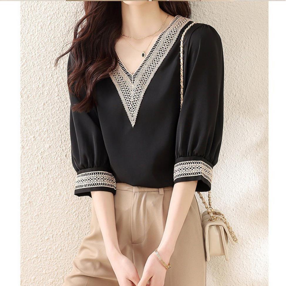 【tops】Vネック5分袖ブラウスG21081