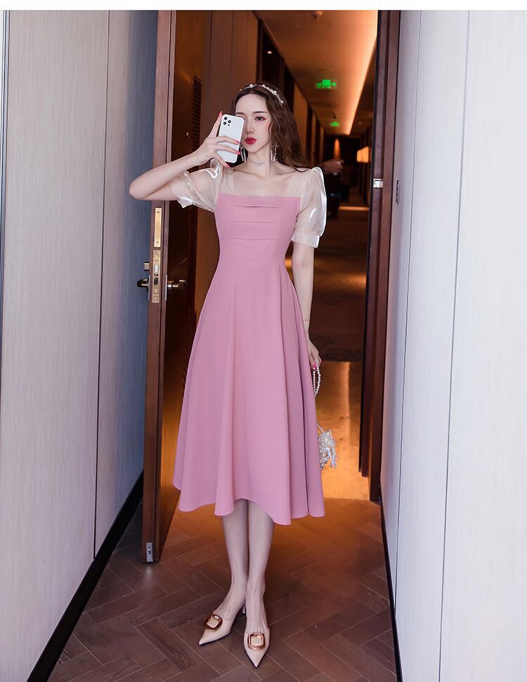 【dress】エレガント気質満点淑女スウィートスクエアネック切り替えワンピース G0180