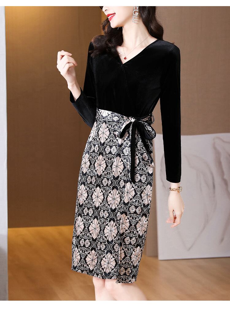 【dress】高級感フランス風好感度UP!気質満点レトロ高品質偽二つ切り替えワンピース G4799