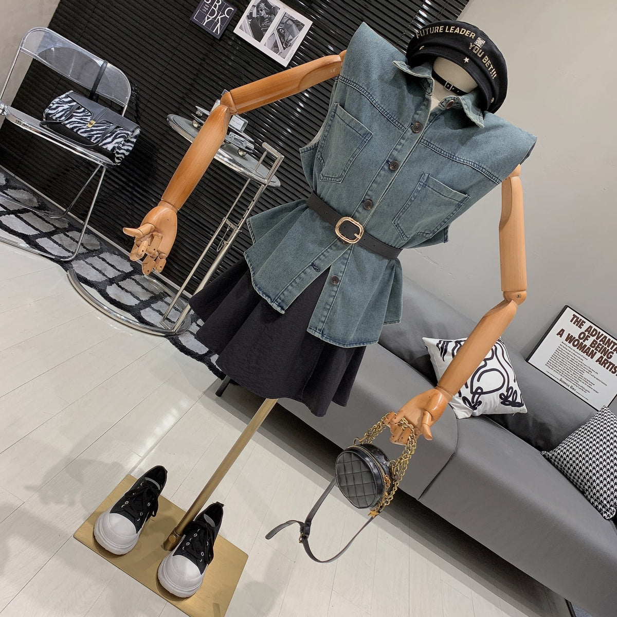 【set】ノースリーブデニムジャケット×スカートセット　M24489