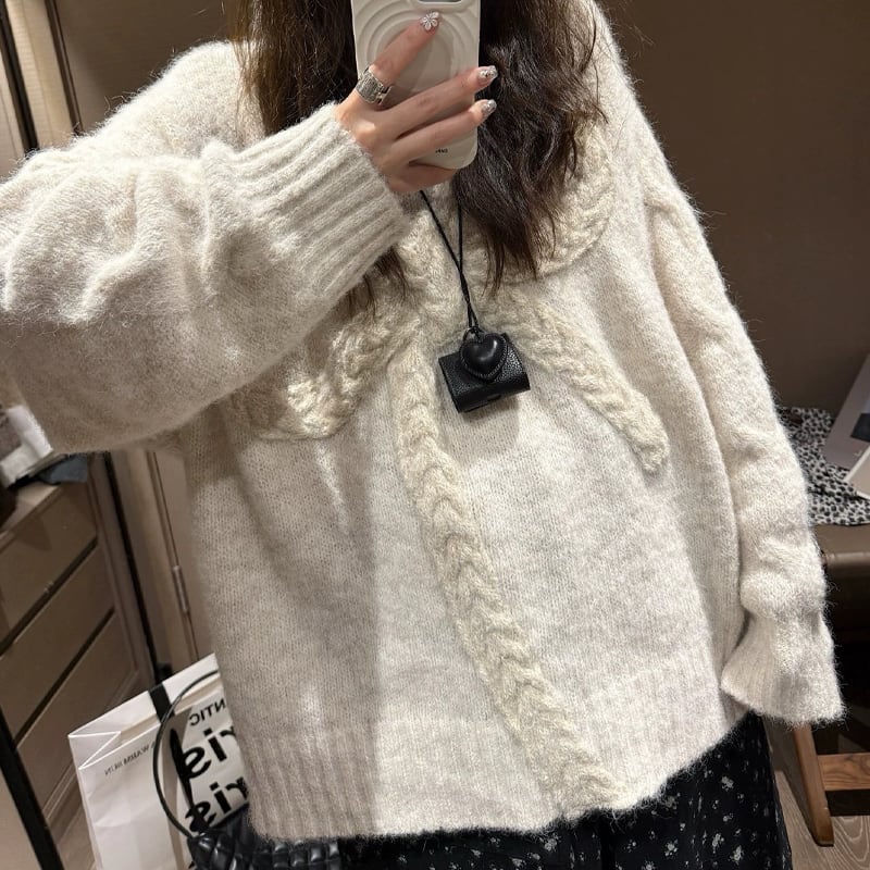 【tops】ビッグリボンニットトップス Q7127