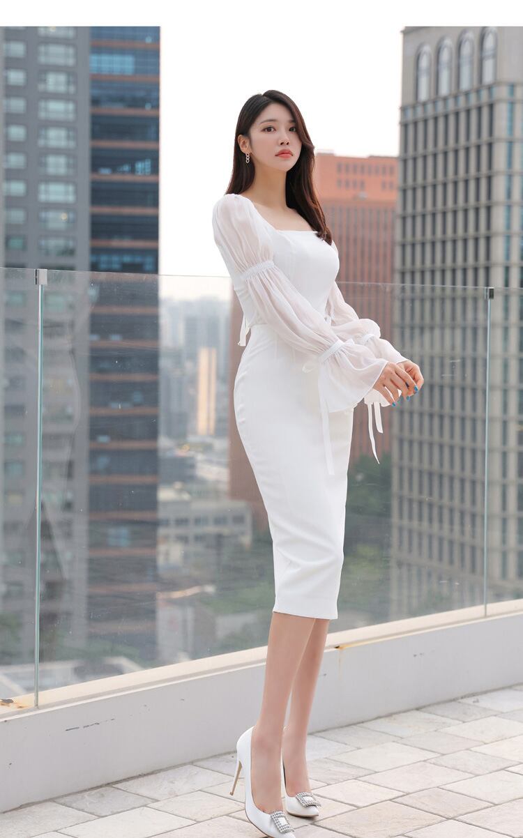 【set】フレアスリーブトップス+タイトスカート２点セットF7088