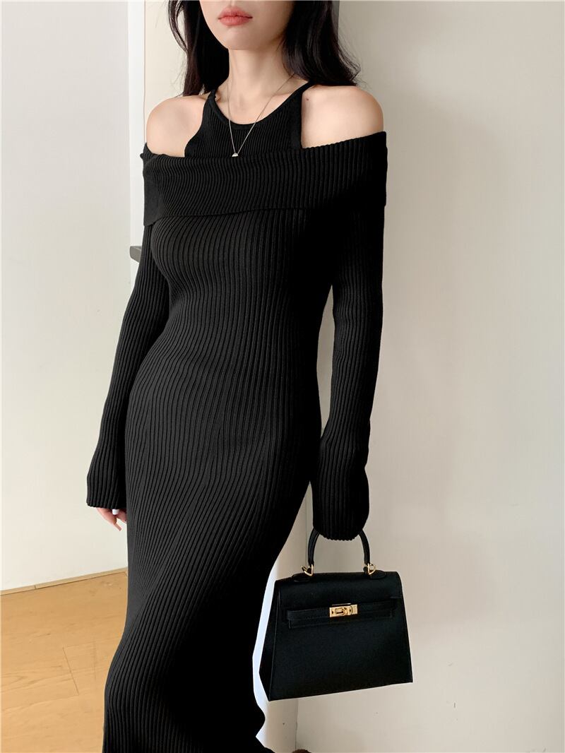 【dress】オフショルダーマーメイドニットワンピース　N2767