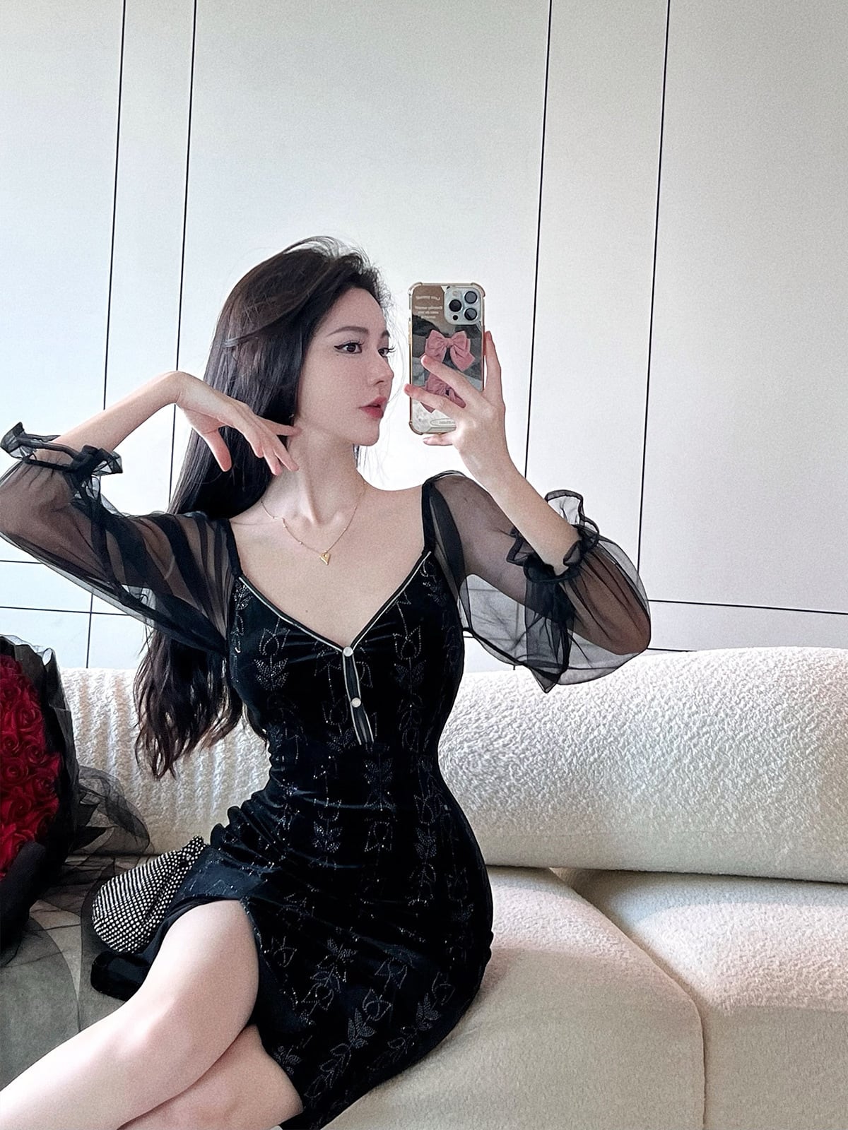 【dress】Vネックドッキングワンピース　M27071