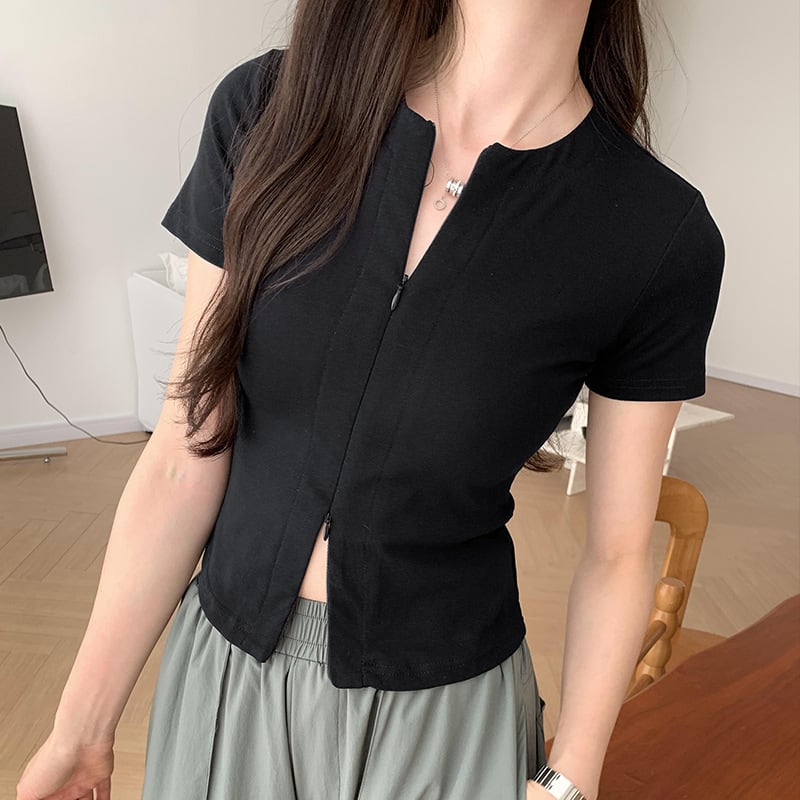 【tops】ファスナーTシャツ　M25069