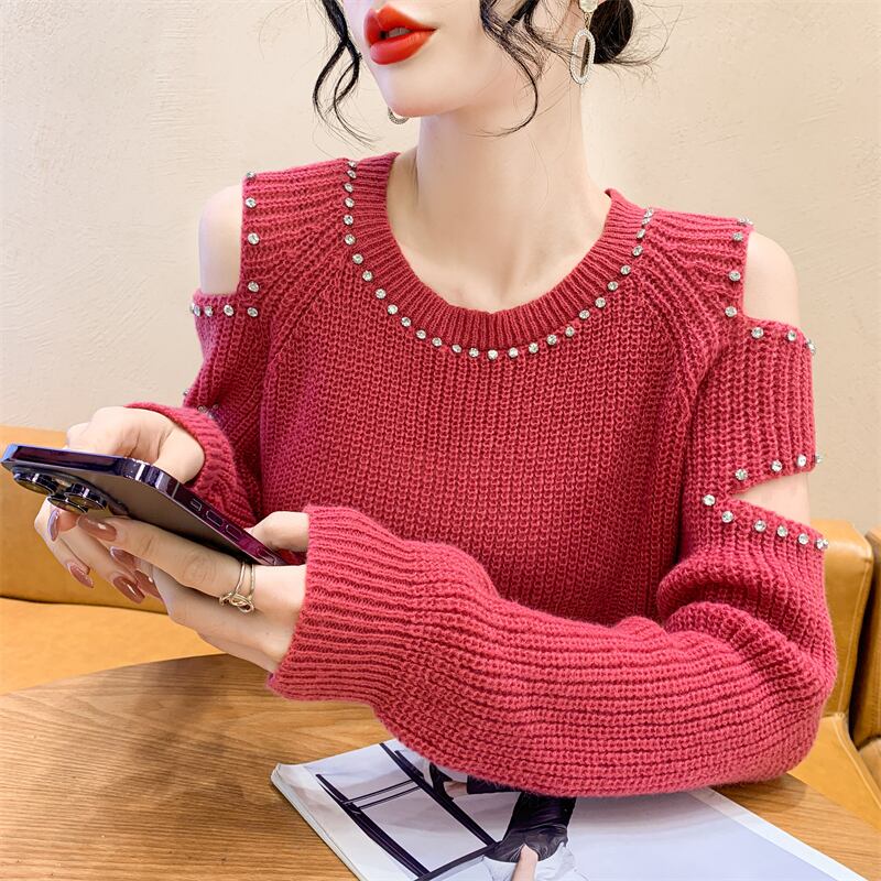 【tops】透かし彫りダイヤモンドニットセーターG18154