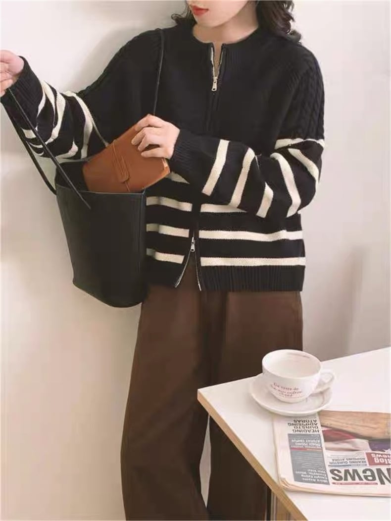 【outer】ボーダー柄ニットカーデ　M25953