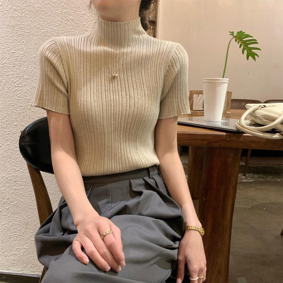 【tops】ハーフネックニットTシャツG21551