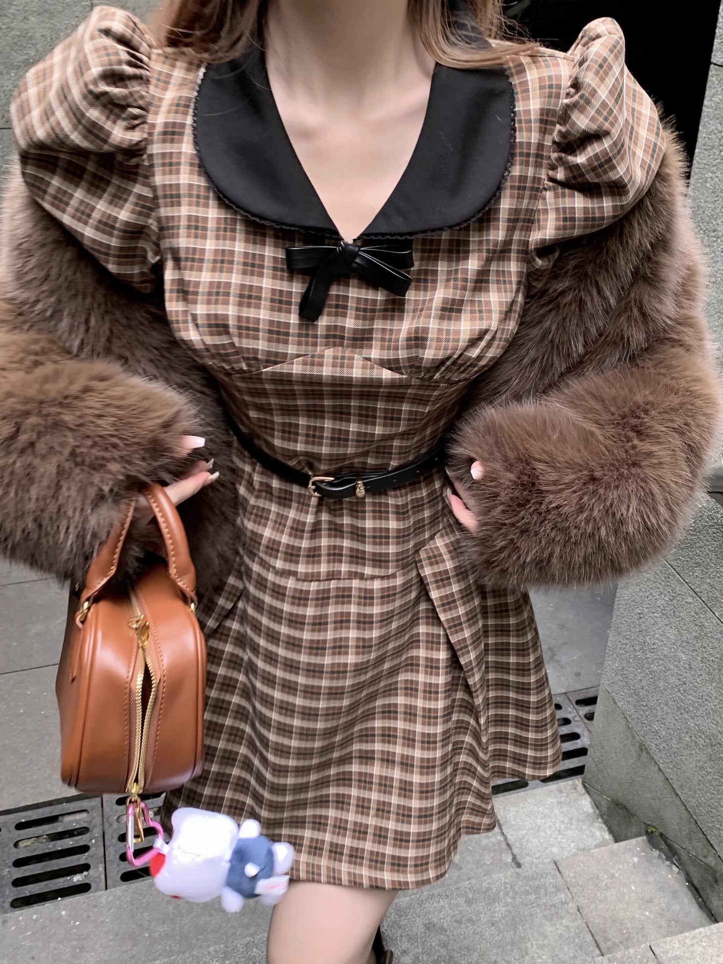 【dress】チェック柄ピーターパンカラーワンピース Q7342