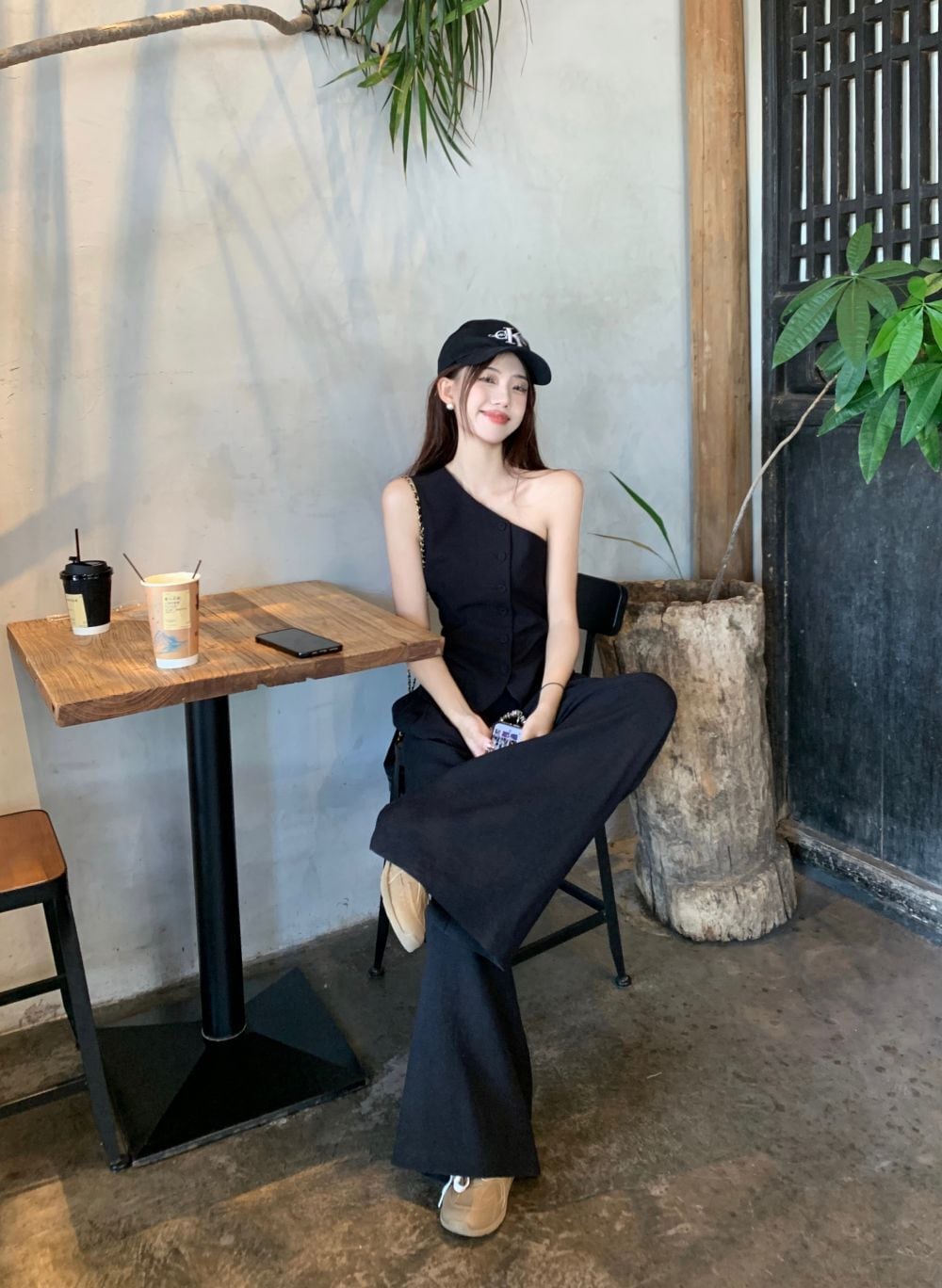 【set】オフショルダーベスト×ワイドパンツセット　M24955