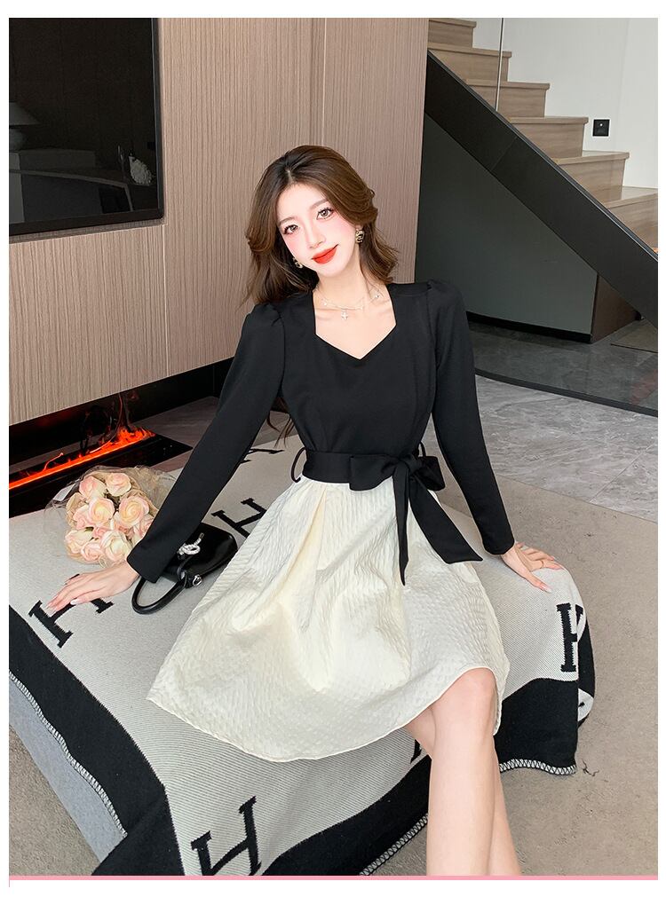 【dress】リボン付き切り替えワンピース　M29549