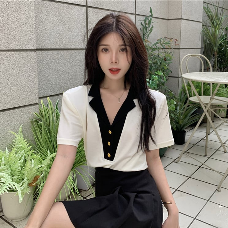 【tops】POLOネックデザインTシャツG21362