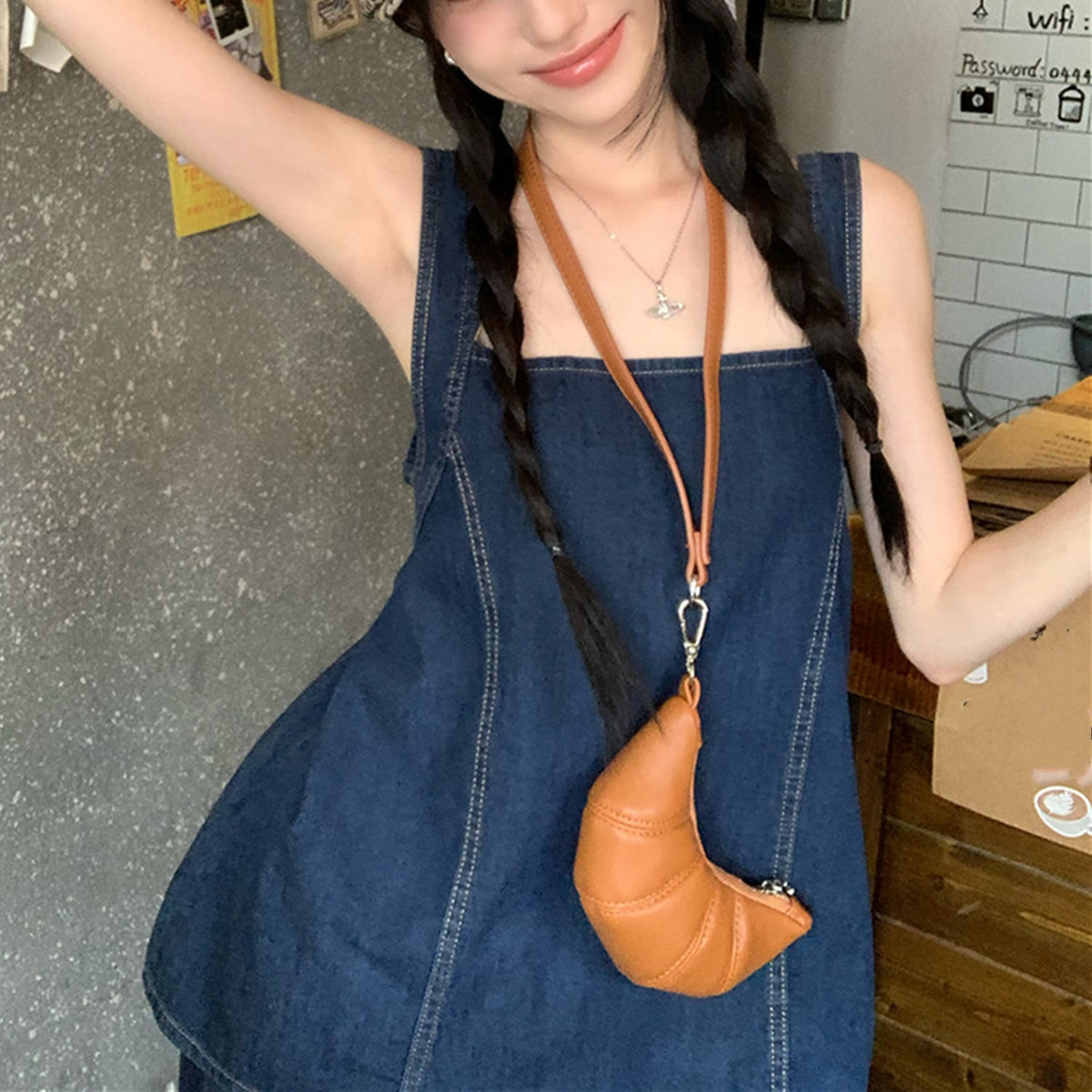 【set】バックリボンデニムトップス×ワイドパンツセット    N2682