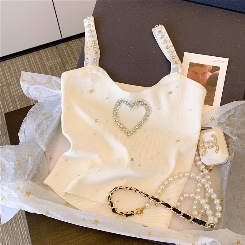 【tops】ラインストーンニットキャミソールF7049