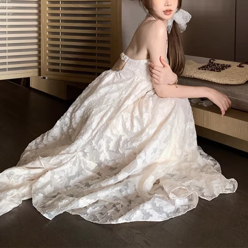 【dress】ベアバックロングレースドレス Q8011