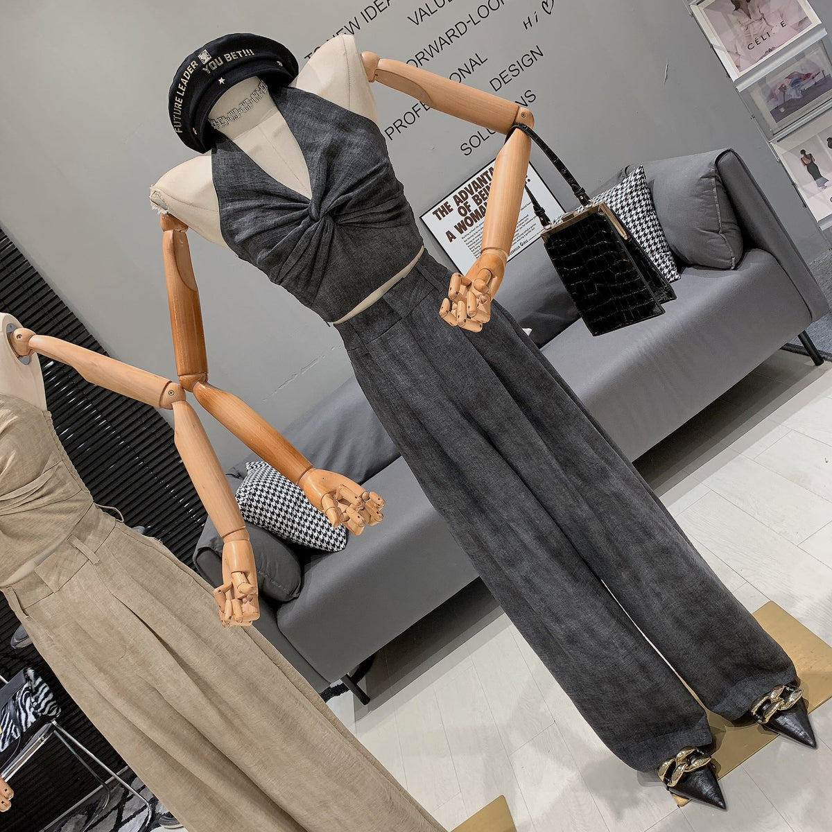 【set】Vネックトップス×ワイドパンツセット　M24991