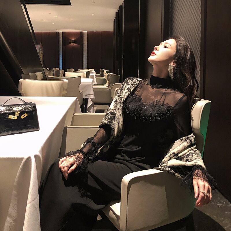 【dress】レースドッキングチュールワンピース　M28342