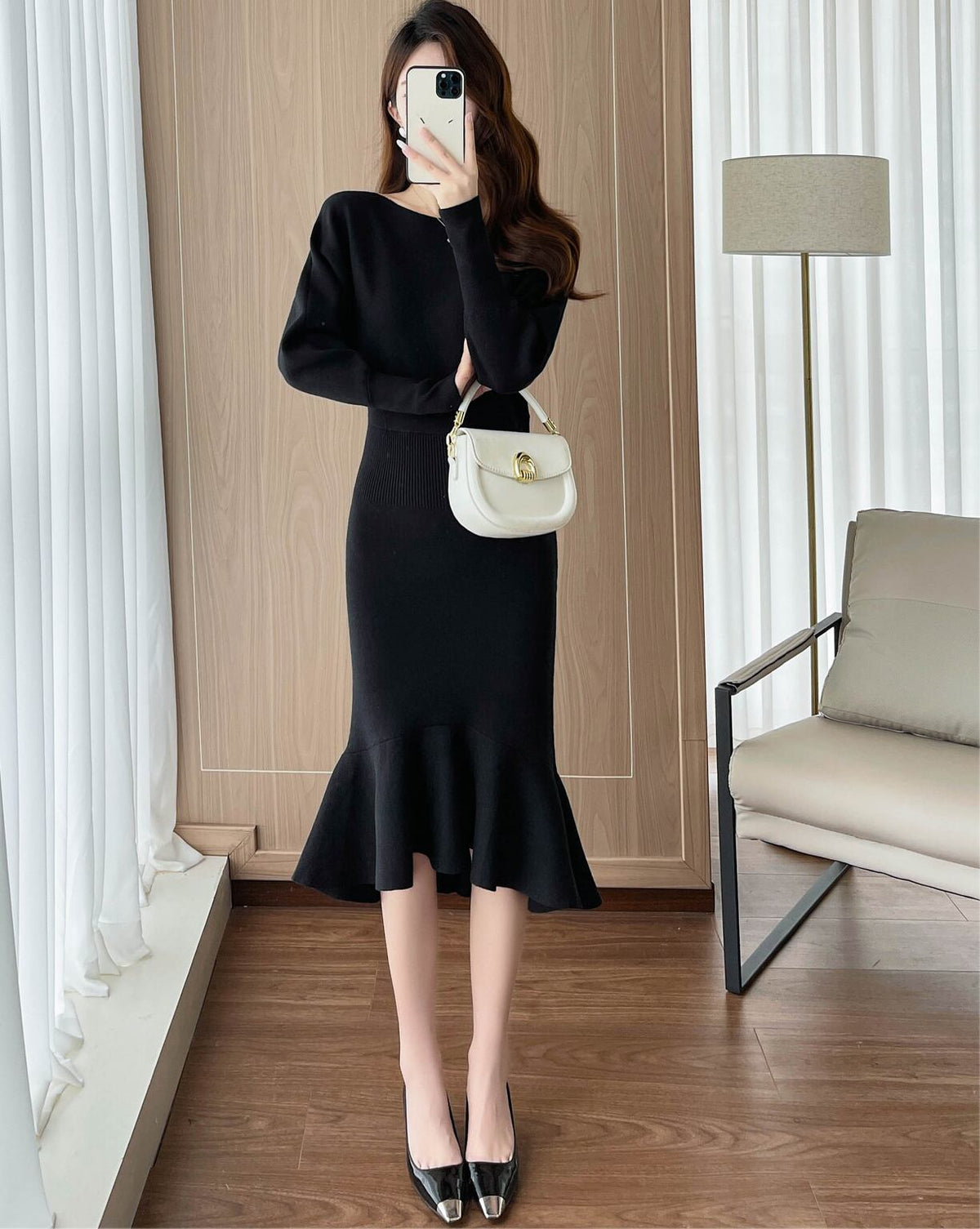 【dress】ニットマーメイドワンピース Q7293