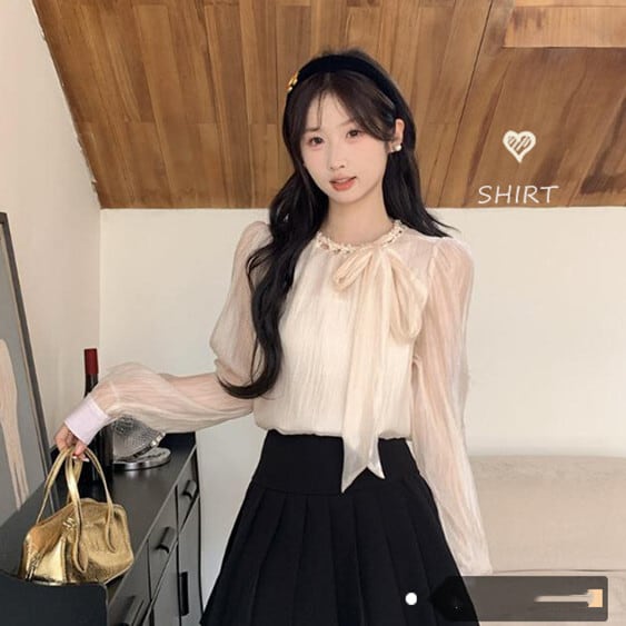 【tops】リボン付きブラウス　M29695