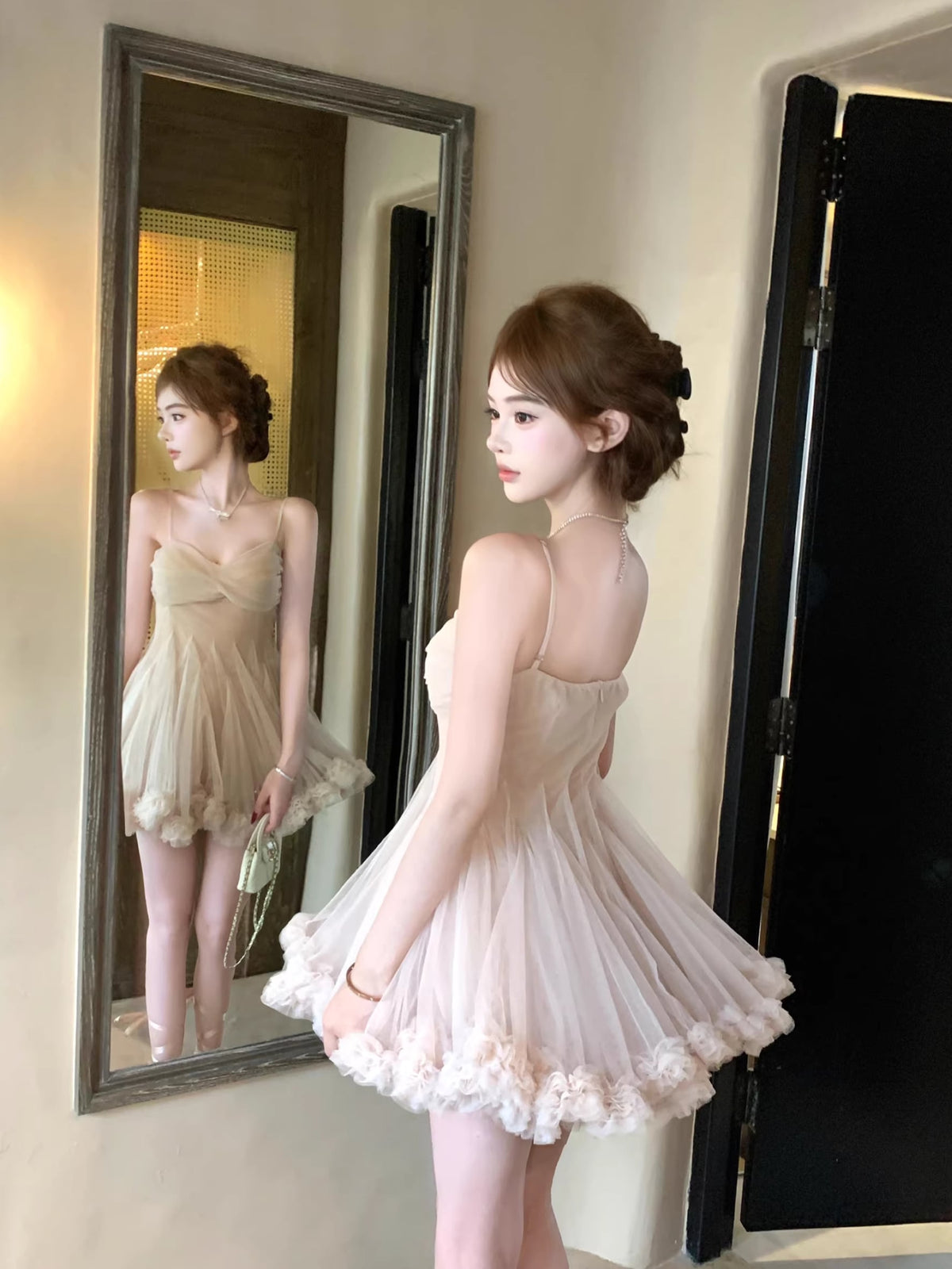 【dress】ギャザーフリルチュールミニワンピース Q8417