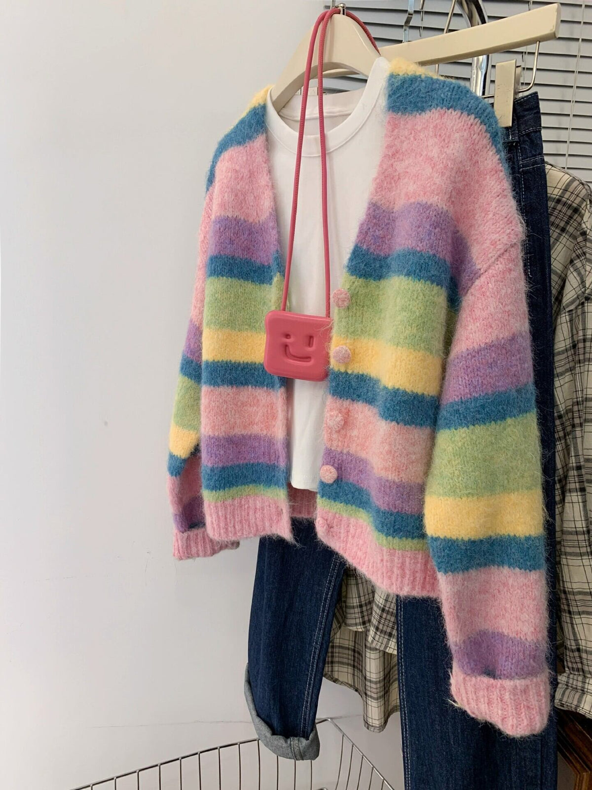 【outer】ボーダー柄ニットカーデ　M29311