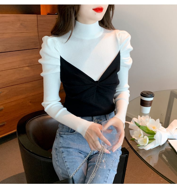 【tops】切り替えニットトップス　M26141