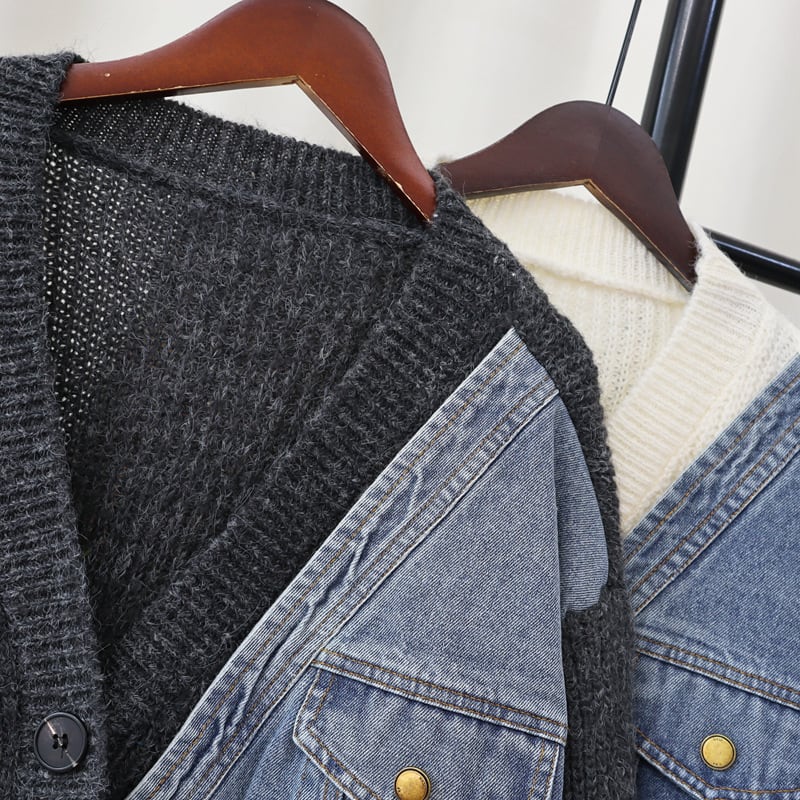 【outer】デニム切り替えニットカーデ　M27542